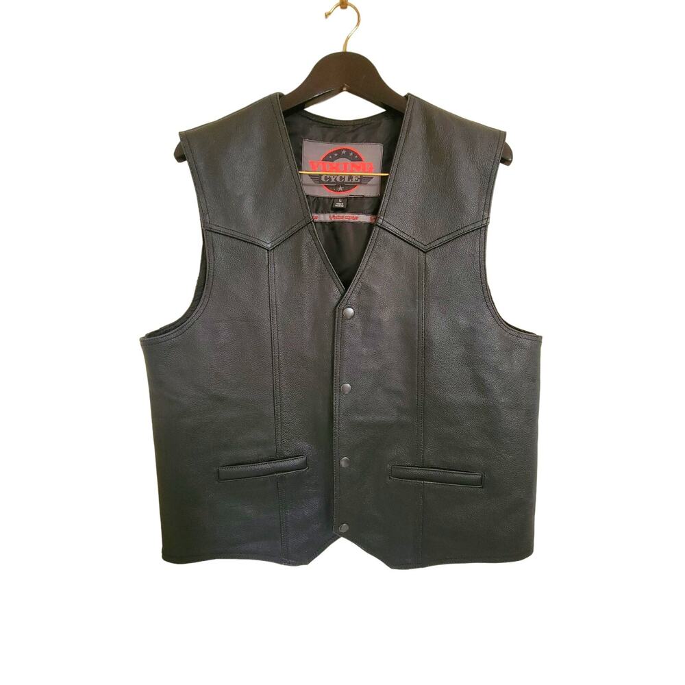 Viking Cycle Black Leather Motorcycle Vest SZ L